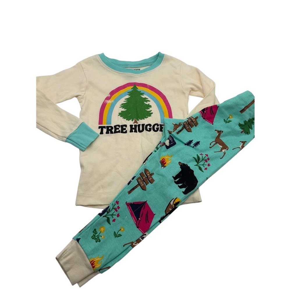 Little Blue House Kids "Tree Hugger" Cream and Teal Camping Pajama Set Size 3